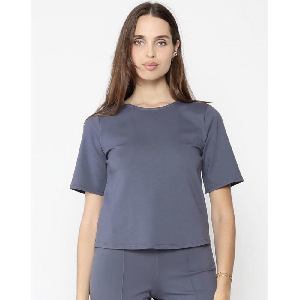 NEW RIPLEY RADER ponte knit short sleeve top in sea blue